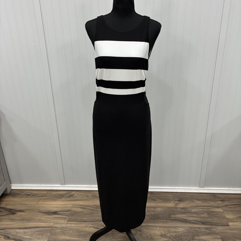 Lauren Ralph Lauren Womens 14 Black White Striped Sleeveless Maxi Dress